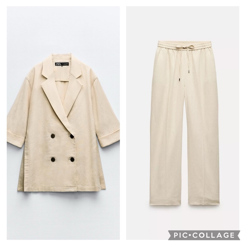 Zara Women's Cream Double-Breasted Coat